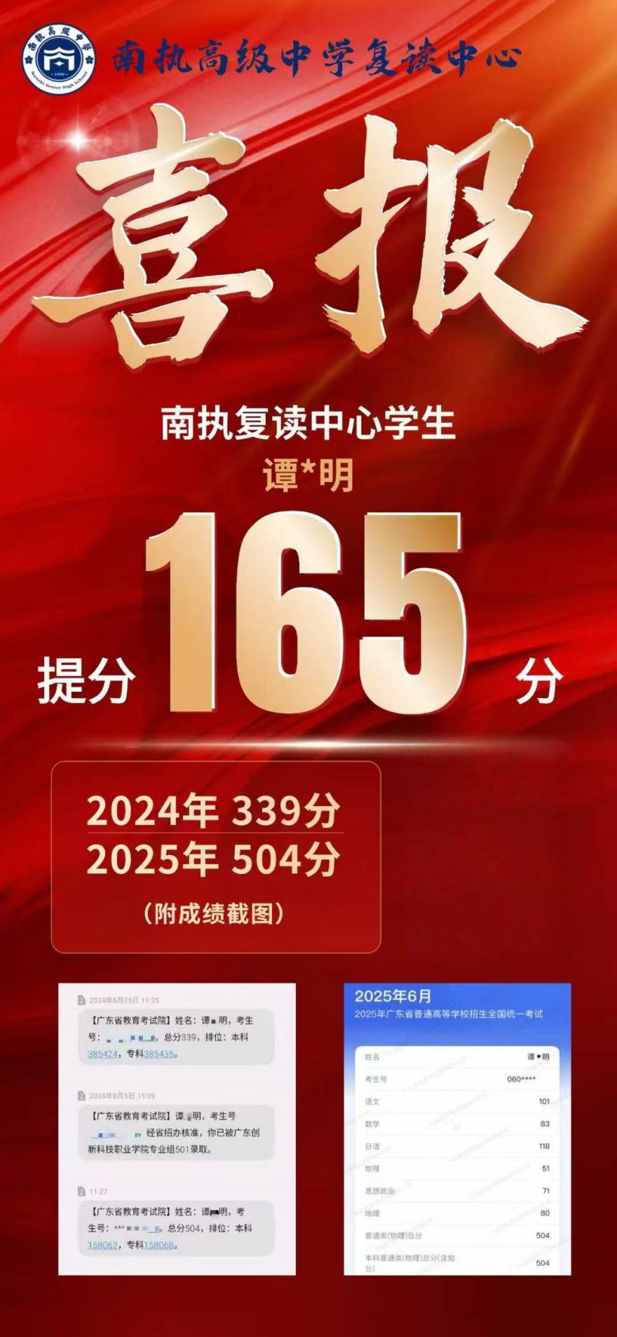 佛山南执高级中学复读中心学员上岸推荐一览