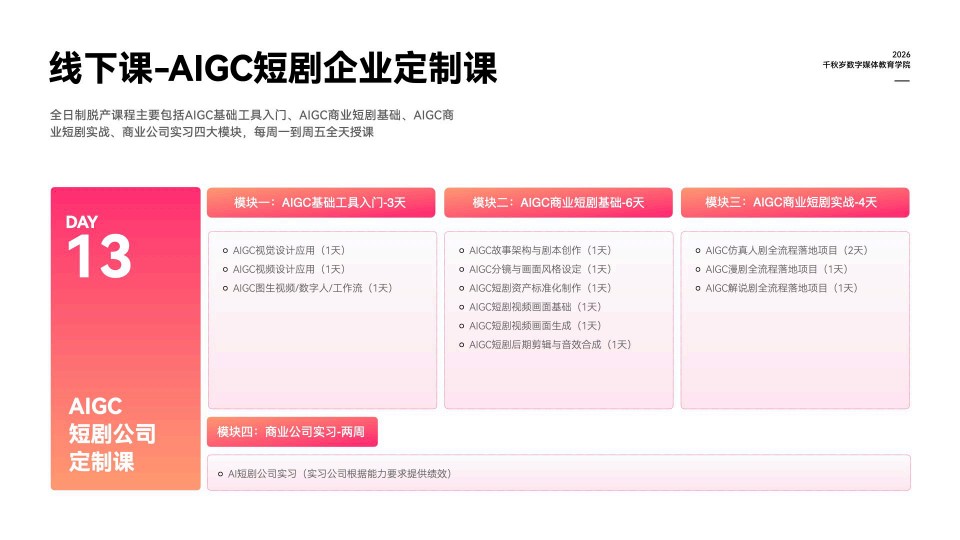 线下课AIGC短剧企业定制课开课啦！欢迎咨询！